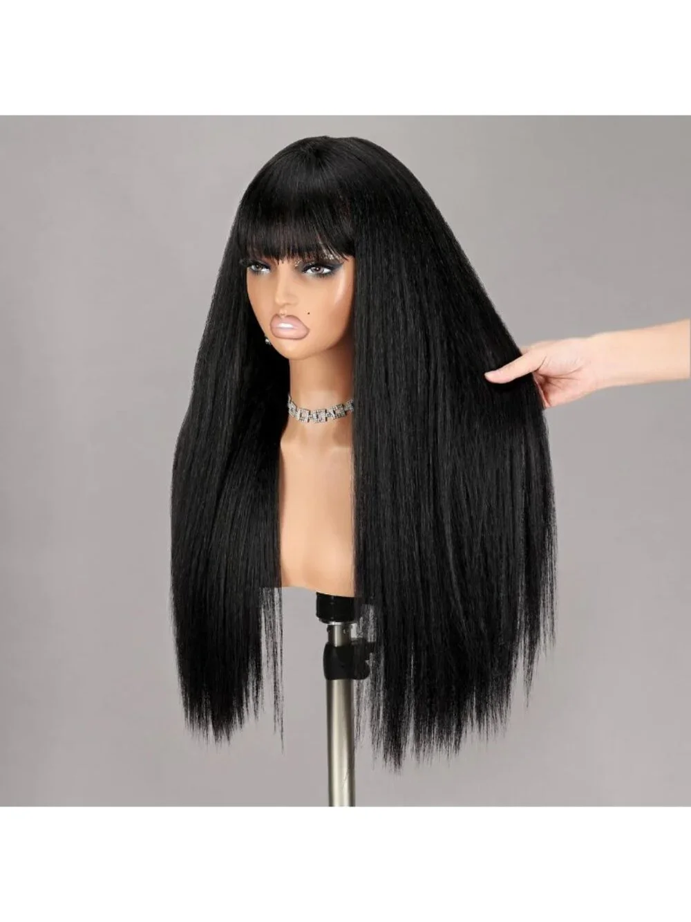 Soft Yaki Straight Wig with Bangs for Black Women - Glueless, Beginner-Friendly